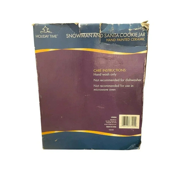 Holiday Time Snowman & Santa Cookie Jar Christmas Tree Hand Painted Ceramic NIB - Picture 2 of 4